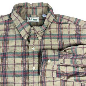 Vtg LL Bean Aztec Stripe Men’s Button Up Cotton Shirt USA Made Tan Red Green XL